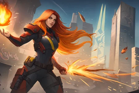 score_9,
<lora:leaguesplash_v1_pruned:0.95>,
1girl, fire, magic, science fiction, explosion, graffiti, city, night, neon, tactical clothes, yellow eyes,
long hair, gradient hair, red hair, orange hair,
high resolution, Masterpiece