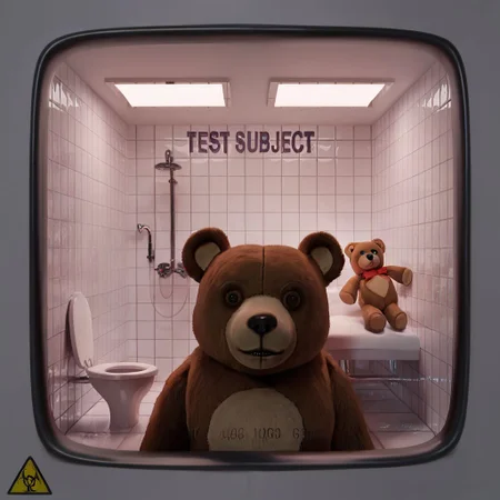 <lora:testchamberV2:0.8> testchamber, glass wall, clean, tiles, bathroom, close-up, teddy bear, toy, looking at viewer, creepy, score_9, score_8_up, score_7_up, score_6_up, score_5_up, score_4_up, ponypositive,