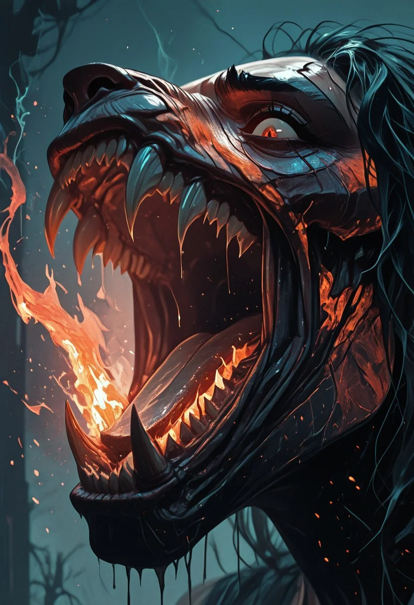 *(masterpiece), (best quality), 8k, extreme close-up, terrified villager's eye, reflection of roaring flames, sweat dripping, trembling expression, hyper-detailed iris, flickering orange and red hues, smoke particles in the air, cinematic lighting, high contrast between light and shadow, emotional intensity, fear and despair visible, slight motion blur on flames, background blurred with hints of chaos, dramatic atmosphere, textural skin details, tear forming, (unsettling mood), (cinematic horror undertones)*