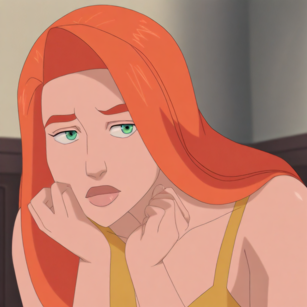 masterpiece, best quality, newest, absurdres, highres, 1girl, AT0Meve-INVPACK-JustEve.V1.0, redhead, long hair, ginger, orange hair, green eyes,