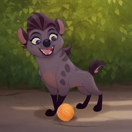 score_9, score_8_up, score_7_up, Jasiri, hyena girl, feral, cathing a ball in park, sunny day