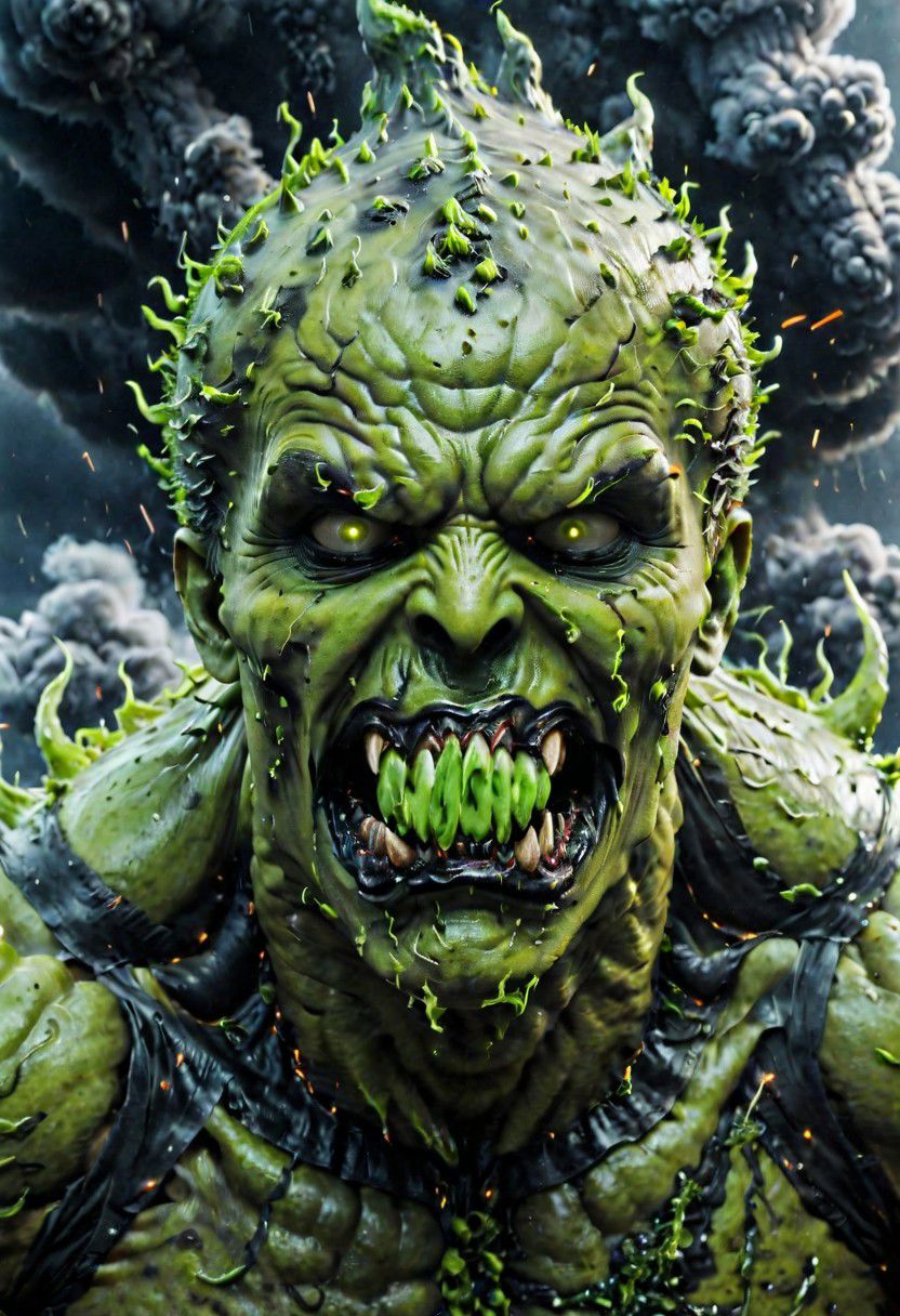 According to the rules, in such cases, it was supposed to become a black impenetrable cloud, fill the entire space with itself, catch up with green DEVIL SPAWN horror and look at him with an ominous luminous look from nowhere and from everywhere, which Bomchi immediately did.  Feeling of fear, feeling of horror,rich colors, ultra clear image, more realistic, high resolution photos, 8K HD wallpapershigh quality, intricate details,  ultra detailed, ,depth of field, 8k resolution trending on Artstation Unreal Engine 5, Epic,detailed background, <lora:xl_more_art-full_v1:1.2>  <lora:JuggerCineXL2:0.8> , Cinematic,  <lora:EnvyActionShotXL01:0.8> action shot