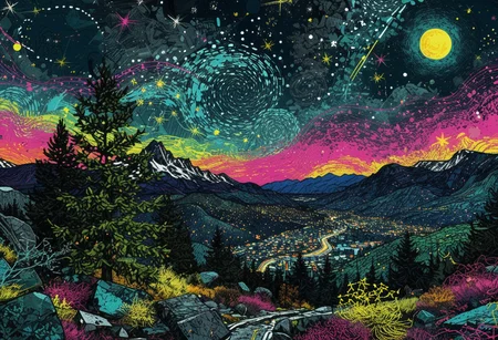 htly, dimly lit spot landscape, Long-exposure astro-photography, (starry ht sky:1.31), irregular shattered luminous star clusters in sky, (stellar background:0.9), (high-resolution) (sharp details:0.85),} vast rocky mountainside, scenic landscape view, (high quality:1.22), (pui:0.01), ,
(snow patches), (granite outcroppings), (evergreen forest), (trending:1.01) )(high image quality:1.08), (RAW:0.72),(high resolution photograph:1.28),high definition,amazing quality, newest, p3,s20