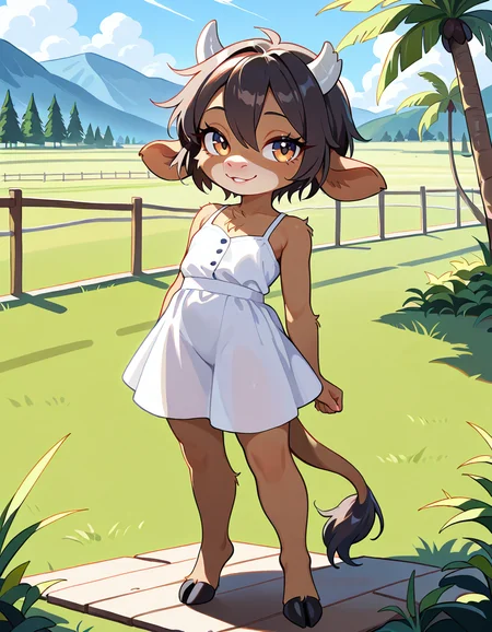 masterpiece, best quality, very aesthetic, absurdres,
outdoors, dressed,
standing, posing,
full body, seductive smile, parted lips, long eyelashes,
<lora:Manitka_Storm_v01_NAIXL:1>
Man1tkaStorm,1gilr,solo,furry,furry female,cow girl,cow ears,cow horns,short hair,black hair,hair between eyes,brown hair,body fur,brown fur,cow tail,hooves,