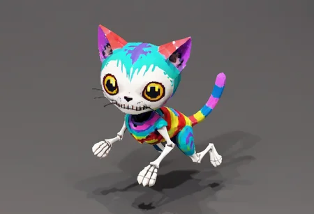 a colorful chibi skeleton cat running toward the viewer, insanely intricate details, y2k3dnerdessence <lora:y2k3dnerdessence_v0.0.1:0.7>