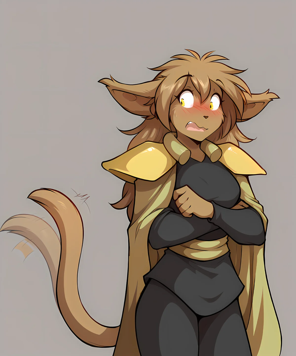 score_9, score_8_up, score_7_up,score_6_up,score_5_up, source_furry,
BREAK
solo, furry anthro female, medium breasts, (simple background, grey background, surprised, blushing, embarrassed, ((looking to the side))), curvy, armor, pauldron, cape, thighs, (side view:0.8)
BREAK
<lora:Madelyn-Adelaide-Twokinds-SDXL-AnonTK-V1:0.8> , madelyn-twokinds, basitin, mammal, feline tail, yellow eyes, long hair