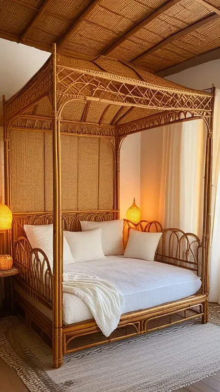 photo, bamboo furniture, four-poster bed, bamboo, white pillows, white blanket, canopy, bohemian, warm lighting, close-up,
detailed background
sharp focus, vivid, very detailed, elegant, intricate, cinematic, highly saturated colors, magic, surreal, beautiful, innocent, fine detail, full color, epic light, shining, brilliant, complex, marvelous composition, colorful, deep rich <lora:xl_add-detail:0.8> <lora:AIDVN_bamboo_furniture_xl:0.8>