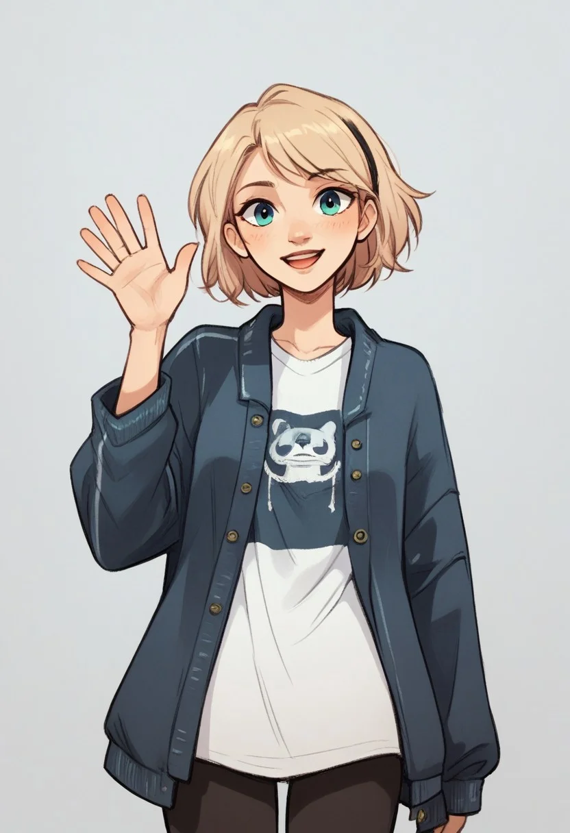 score_9, score_8_up, score_7_up, 1girl, solo, waving at view,