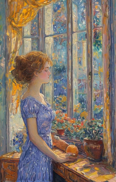 masterpiece,best quality,<lora:tbh130-sdxl:1>,idolmaster cinderella girls,illustration,oil painting,style of Paul Signac,
