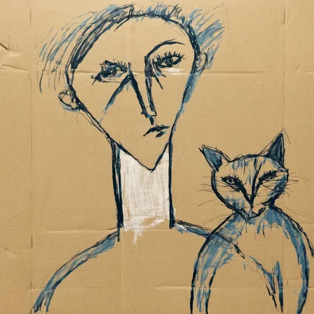 <lora:SDXL_Cardboard_drawings_Sa_May_V4:1> Cardboard drawings a man with cat
