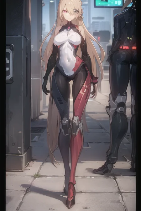 masterpiece, (photorealistic:1.4), best quality, beautiful lighting,(ulzzang-6500:0.4), detailed, full body, sweet smile, Nemesis, bangs, (cyberpunk_city), night street, black_border, blonde_hair, bodysuit, breasts, full_body, hair_ornament, hair_over_one_eye, joints, letterboxed, long_hair, looking_at_viewer, medium_breasts, pillar boxed, red_eyes, robot_joints, solo, hair_ornament, hair_over_one_eye, hairclip, letterboxed, long_hair, coffee shop,
<lora:Nemesis_Tower_of_Fantasy:1>