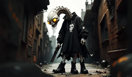 score_9, score_8_up, score_7_up, score_6_up, score_5_up, dark minimalistic, surrealism, homeless alien freak species in rage portrait in a scifi scene, highly detailed, emo goth, torn, dystopic, depth of field, suppressive, painfull <lora:ponys-dream:.9> <lora:p-mink:1>