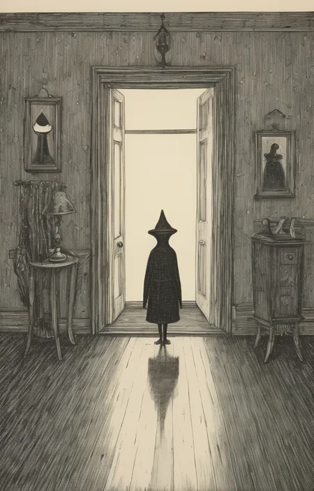 masterpiece,best quality,<lora:tbh276-sdxl:0.9>,illustration,style of Edward Gorey portrait of Housework robots
