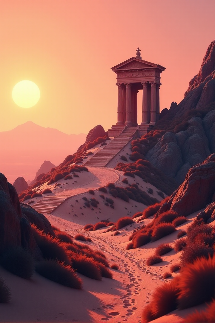 (((a windswept plateau where the ruins of an ancient temple lie, forgotten by time.))), Soft Corals, Gentle Dawn: warm lighting, coral tones, soft focus, serene ambiance, dawn elements, gentle textures, tranquil look, peaceful atmosphere, dawn aesthetics, capturing nature's beauty, serene emotions, dawn scenes, artistic feel, storytelling through colors, professional technique, gentle light manipulation, dawn concept, delicate styling, tranquil environment, surreal aesthetics, captivating narratives, intricate details, dawn landscape, editorial storytelling, soft glows, evoking calmness, pushing creative vision <lora:add-detail-xl:2> <lora:Cosine_freck:1>âââ