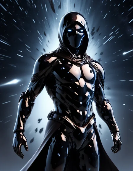 portrait, solo, (full body:0.6), looking up, detailed background, detailed face, warp, scifi, excessive energy, ulblackholetech theme:1.1), dark shadow-assassin, hidden truth, corruptor, ral-obsdn outfit, ral-obsdn hood, dark brown ral-obsdn armour, ral-obsdn belt, dark ral-obsdn intent, creeping shadows, dynamic pose, specters in background, starry night sky, wind blowing, eerie calm, ominous atmosphere, made of ral-obsdn <lora:ral-obsdn:1>
