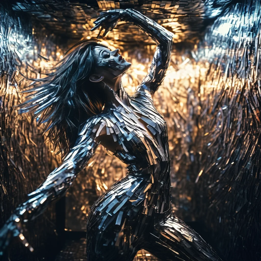 franglamex professional photo girl dancer in colorful nightclub made of metal, high details and very detailed, cinematic, professional light<lora:franglamex:1>