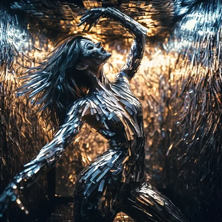franglamex professional photo girl dancer in colorful nightclub made of metal, high details and very detailed, cinematic, professional light<lora:franglamex:1>