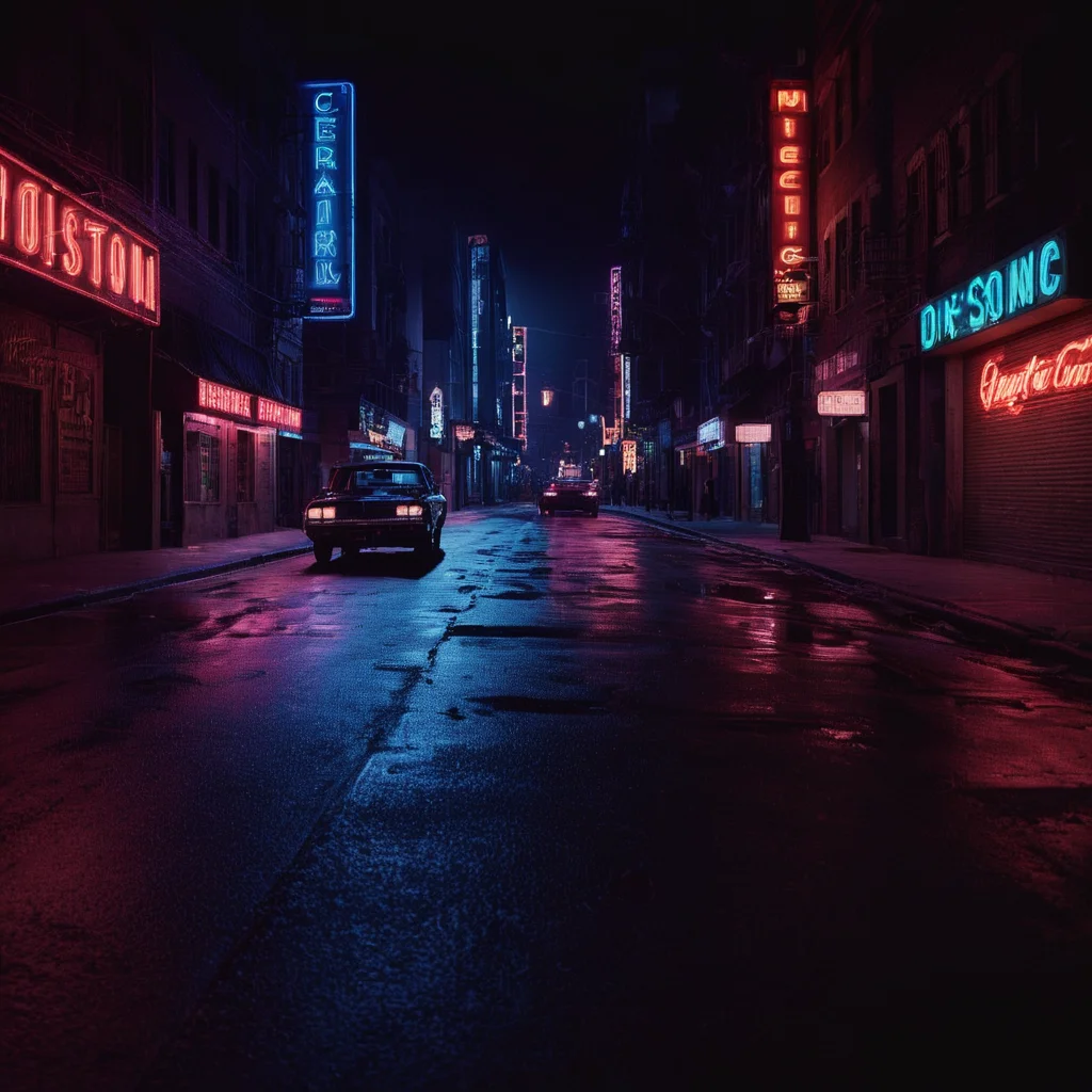 cinematic film still of <lora:Chiaroscuro Lighting Style:1>
dramatic, cinematic, shadow, partially covered in shadow, a city street at night with neon signs Chiaroscuro Lighting Style, no humans, night, ground vehicle, building, scenery, city, car, road, dark, street, city lights, neon lights, shallow depth of field, vignette, highly detailed, high budget, bokeh, cinemascope, moody, epic, gorgeous, film grain, grainy