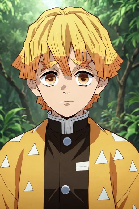 score_9, score_8_up, score_7_up, score_6_up, score_5_up, score_4_up, BREAK source_anime, anime screencap, , , looking at viewer, upper body, depth of field, 1boy, solo, male focus, <lora:zenitsu_agatsuma_pony:0.74>, zenitsu_agatsuma, , demon slayer uniform, , An enchanted forest where magical creatures and plants abound, , <lora:sdxl_lightning_8step_lora:1>
