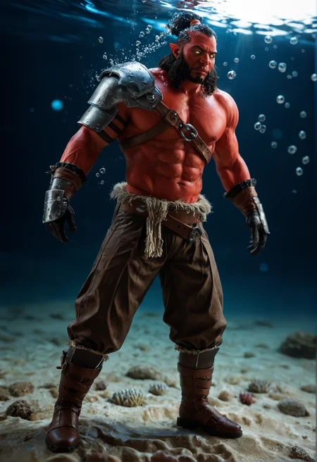 <lora:axe_v4:0.8> axe_v4
1boy,
colored skin, red skin,
black hair,
facial hair, beard,
muscular, muscular male,pectorals,
yellow eyes,
pointy ears,
bare top, shoulder armor, boots, gloves,, score_9, score_8_up, score_7_up, score_6_up, derpibooru_p_95,
detailed eyes, beautiful, detailed background, perfect eyes,
blur censor, blurry, blurry background, blurry foreground, bokeh, motion blur,
chromatic aberration, depth of field, figure, focused, focus
photography, realistic sun light and shadows, photorealism, UHD --ar 9:16 --style raw --stylize 700,
solo,
an underwater city carved out of coral,, dynamic dutch angle,(dynamic pose)