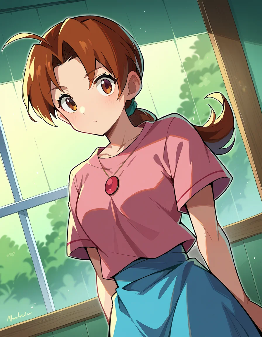 score_9, score_8_up, score_7_up, source_anime,
deliaketchum, <lora:delia-ketchum-ponyxl-lora-nochekaiser:1>
deliaketchum, brown hair, brown eyes, parted bangs, ahoge, ponytail, low ponytail,
shirt, pink shirt, short sleeves, skirt, blue skirt, long skirt,
indoors,
looking at viewer, cowboy shot, dutch angle,