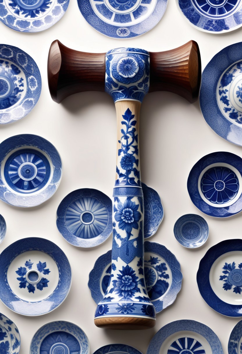 a hammer made out of Bluepatternporcelain