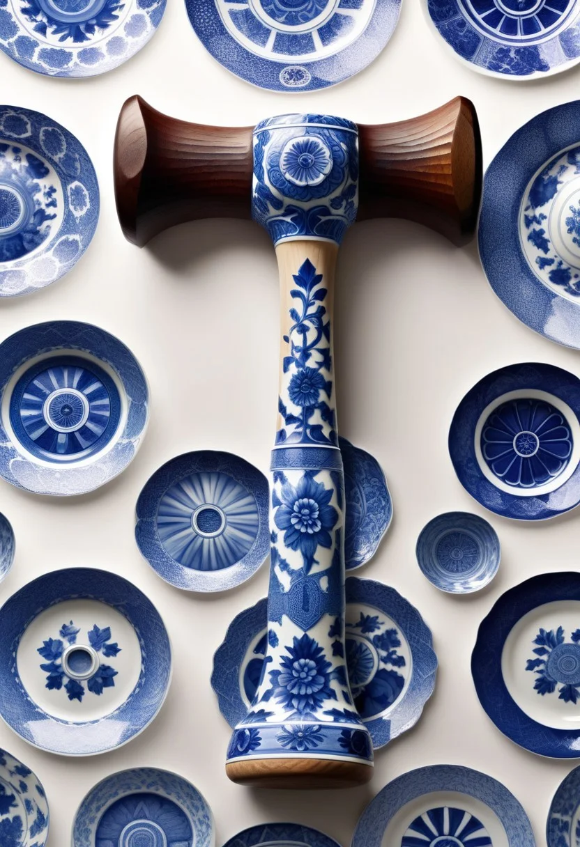 a hammer made out of Bluepatternporcelain