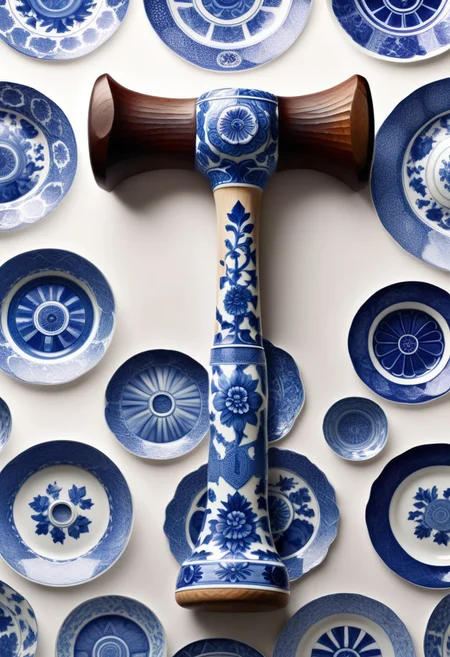 a hammer made out of Bluepatternporcelain