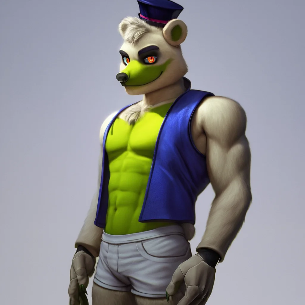 <lora:saucebear_ponyxl-10v1.1:1.7> indoor, solo, side view, cinematic lighting BREAK, (source_furry), (saucebear), gentle smile, deep blue hat, bear face, bear ears, orange eyes, (white fur:1.5, green color front chest), wearing blue vest, (detailed eyes, detailed muscular, detailed muscular chest, detailed hat, male focus, detailed face, detailed ears, detailed clothing, detailed tail), (wearing very tight white shorts), looking at viewer, zPDXL2,
<lora:Pony_DetailV2.0:1> <lora:add-detail-xl:0.55> <lora:detailed_notrigger:0.35>