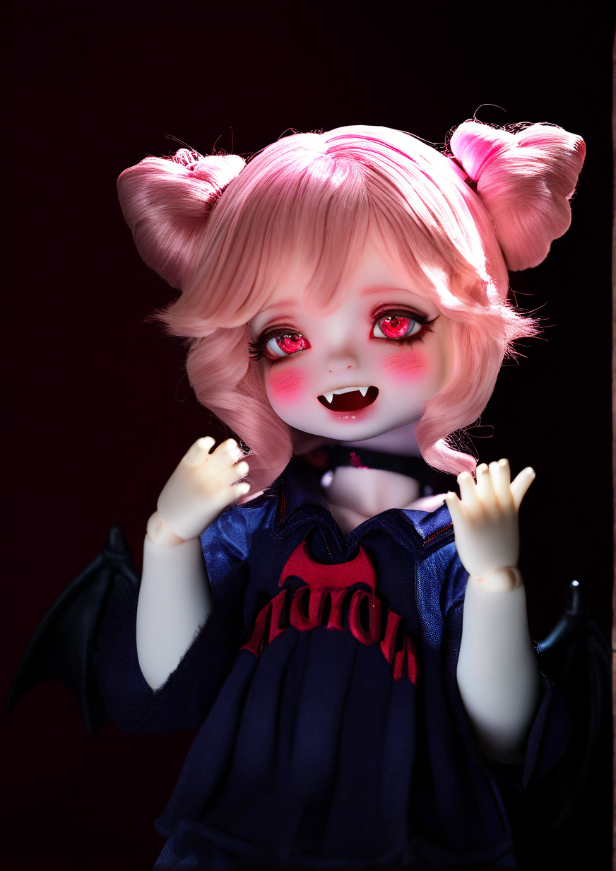 <lora:MYOU_DOLL:1.3>,1girl, child, young girl, :d, bat wings, blush, child, choker, dot nose, double bun, fangs, fingernails, hair bun, hands up, looking at viewer, open mouth, shirt, smile, solo, upper body, vampire, wings, 
very awa, masterpiece, best quality, newest, highres, absurdes,amazing quality