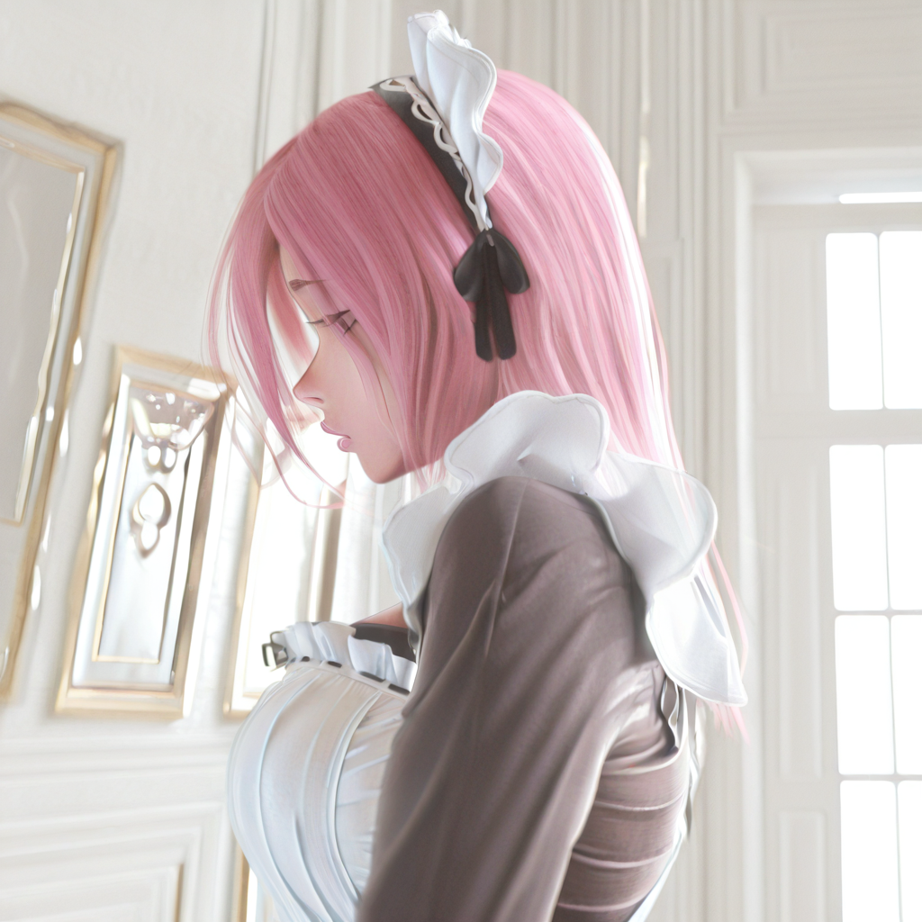 highres, best quality, masterpiece, very aesthetic, newest, <lora:CivChan:0.9>,1girl,solo,civchan,pink hair,maid dress,maid, <lora:balloondolls_Style:0.9>,balloonstyle ,upper body,indoors,standing