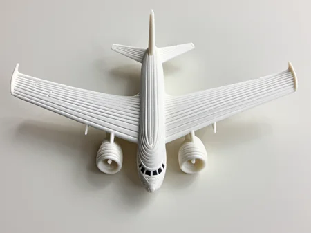 3D printed, print grooves, pla filament, <lora:3D_Printed_SDXL:1> airplane, simple background