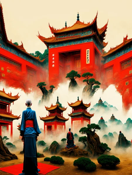 realistic,photo_(medium),reality,huge filesize,wallpaper,a female taoist priest stands in front of the taoist temple and looks at the camera,1lady standing,full body,(looking at the viewer:1.8),front view,detailed face,detailed eyes,dramatic lighting,tree,(<lora:zwd_v2_SDXL-000020:0.9>zwd),space,chinese style architecture,
