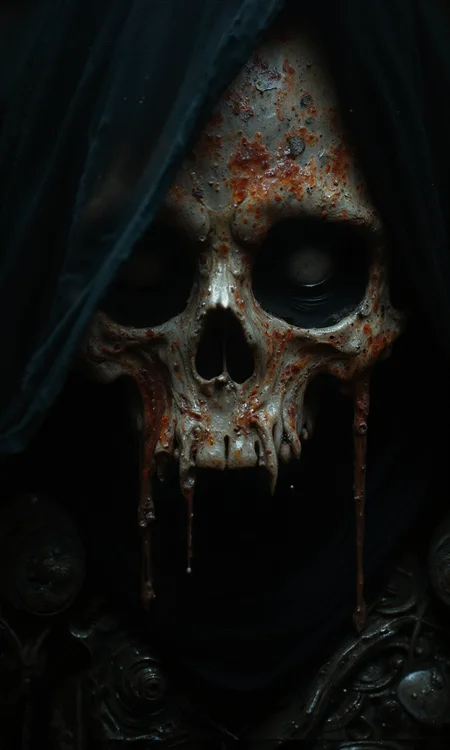 Fallen samurai close up, skull face, ghostly decayed slime, oiled, wet, moody sad dark atmosphere, microscopic details,<lora:flux1-D\flux_realism_lora.safetensors:0.8:0.8> <lora:flux1-D\flux.1_lora_flyway_Epic-detail_v2.safetensors:0.8:0.8> <lora:flux1-D\FluxGhost-000001.safetensors:0.55:0.55>
