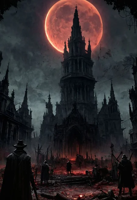 score_9, score_8_up, score_7_up, BREAK
grimdark setting, under the eclipse, a beautiful cathedral overlooking a battlefield, carnage, gore, piles of bloody corpses, weapons scattered, weapons sticking out, muddy blood pools, absolute devastation, balance of serene and savage, cityscape masterpiece, realistic, best quality, horror, ral-chrosc-bw, Bloodborne, Style-Volumetric, CS-RBW