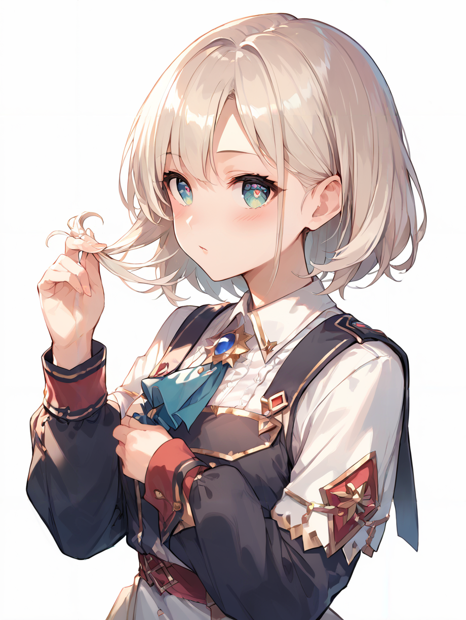 score_9, score_8_up, score_7_up,source_anime, high res image,masterpiece,best quality,(girl:1.0),cute face,clear skin,shiny hair,ultra detailed eyes,simple background,   <lora:playing with own hair_pony_V1.0:1> playing with own hair, blush,looking hair