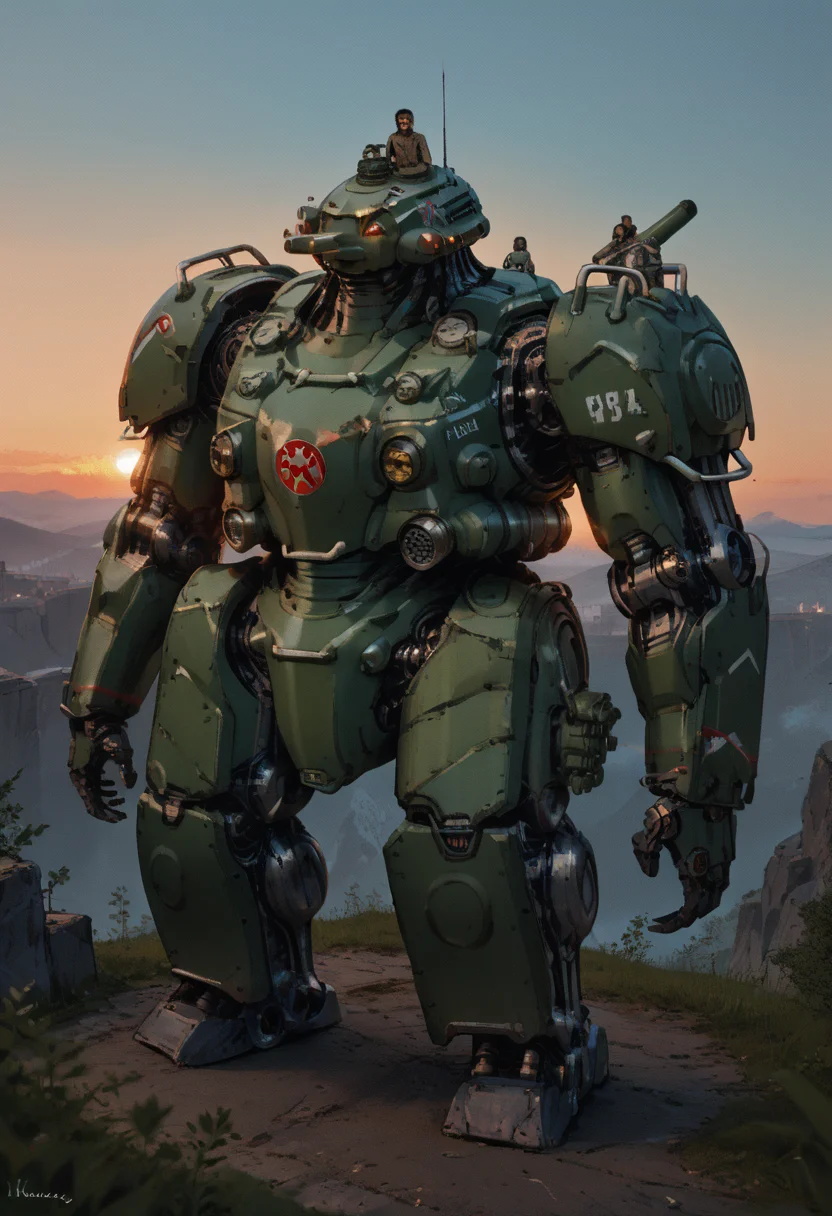 score_9, score_8_up, score_7_up, <lora:MechaForge-000003:1> m3chaf0rge, giant, giant mech, mecha, bipedal mech, science fiction, sunset, tank, military mech, full body, legs,
