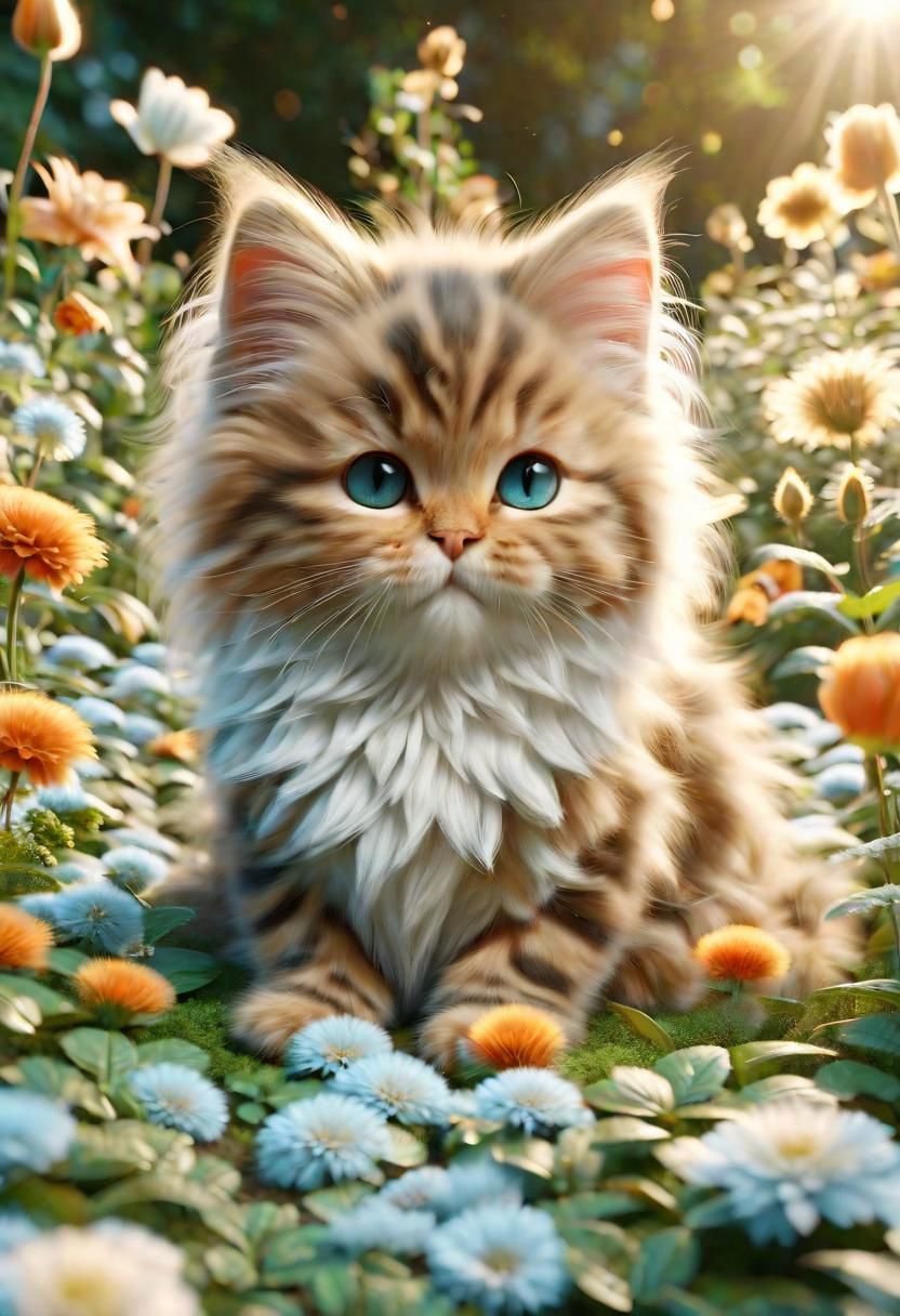 ral-fluff,<lora:ral-fluff:1>,
chibi,masterpiece,best quality,original,official art,sleeping metallic maincoon cat,flower,blurred background,rendering,beautiful detailed glow,(detailed ice),beautiful detailed sun,sunny, blurred flower, happy