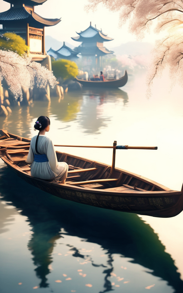 (best quality,masterpiece, intricate,ultra-detailed,realistic,RAW photo,8k uhd,ultra high res,photorealistic style,cinematic scenes, sharp focus,dramatic lighting,extremely detailed CG unity wallpaper) ,1girl,(full body shot:1.5),a beautiful girl sitting on a boat in Xihu,(beautiful details face and eyes:1.2), (delicate facial features:1.2),look at the viewer,a cute smile,35mm photograph, film, bokeh, <lora:csal_scenery:1>