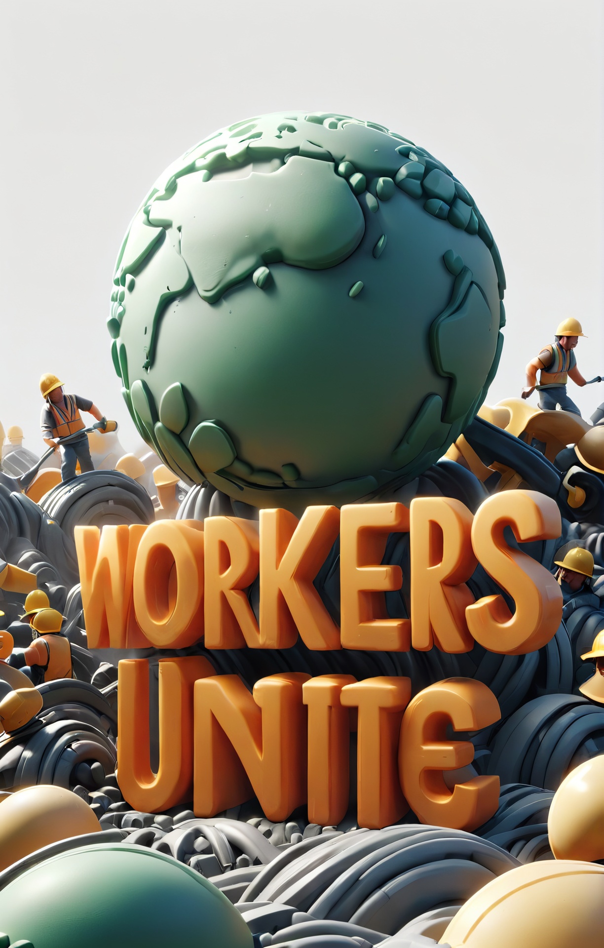 rbbrwrld blender render of the rbbrwrld 3d text, (the text "workers unite") <lora:rbbrwrld-000019:1>, simple background