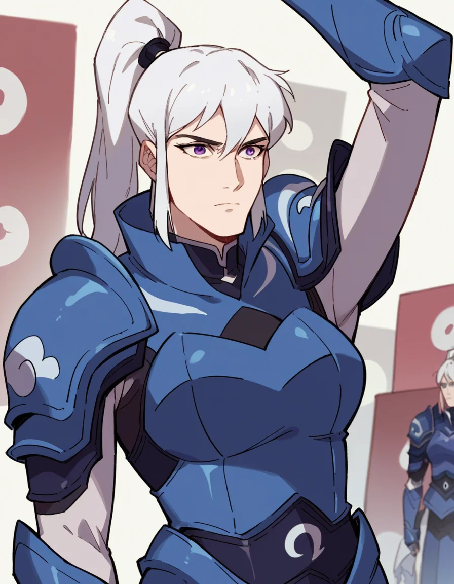 score_9, score_8_up, score_7_up, source_anime, <lora:dota-luna-anime-ponyxl-lora-nochekaiser:1>, luna, ponytail, white hair, purple eyes,, armor, dress, shoulder armor, high collar,, music store, browsing records, headphones, vinyl collection, nostalgic, , , arm raised above head, solo,, cowboy shot, dutch angle