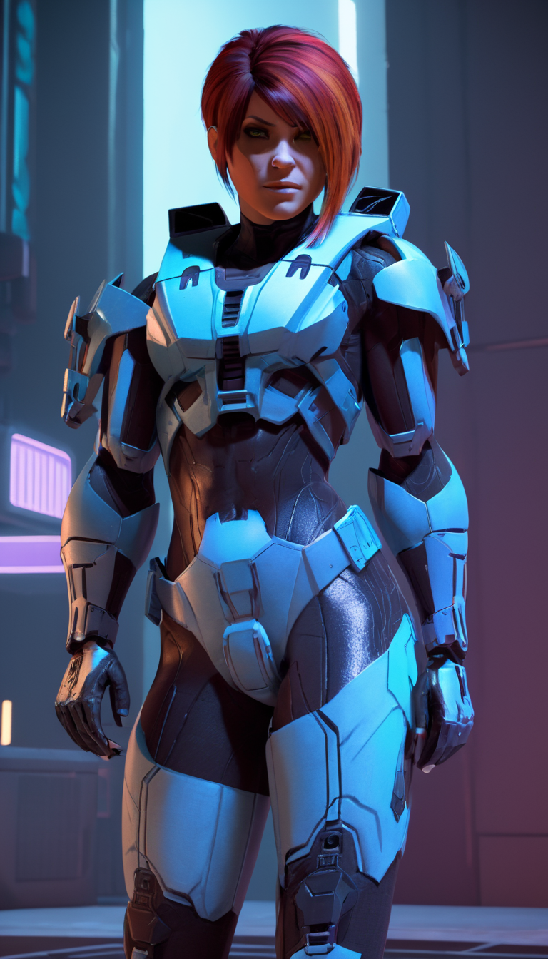 rvb agent Carolina, (reimagined in a cyberpunk universe), (cyberpunk style), (cyberpunk outfit), (punk hair), augmentation, (cyberpunk), cybernetics, cinematic scene, hero view, action pose, beautiful 8k, detailed background, masterpiece, best quality, high quality, absurdres, vivid  <lora:agent_carolina_xl_v1:1>