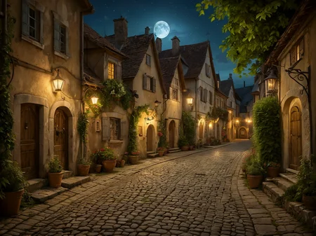award winning photo, 

saturated  (Elegant Renaissance beauty) 3d, night,

A quaint old countryside village, straight out of a storybook, 