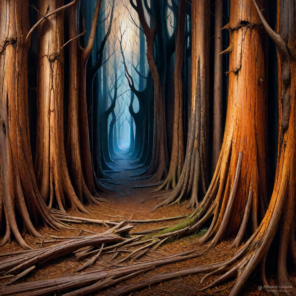 surrealism painting, 16k, (extreme detail:1.15), fine textures, ((dark shadows)), dark, sharp lines, ((decay flatwoods)), vivid colors. beautiful. revealing. masterpiece. cracked. Hungarian architecture, highly detailed, fine art, award winning, sharp, intricate details, realistic shaded lighting poster by Stephen Bliss, Eugene de Blaas, Frederic <lora:Wood-world_XL:1> in the style of wood-world_XL