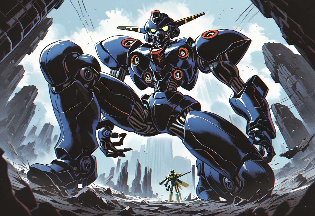 score_9, score_8_up, score_7_up,score_6_up, score_5_up, score_4_up,source_anime,retro artstyle,halftone effect,epic,intricate linework,biomechanical,mecha,pov,from below,fov,dynamic pose,carbon fiber,no humans,gundam,full body