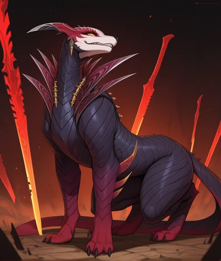 high quality,best quality,masterpiece,detailed lighting,furry,solo,(naafiri_(lol),naafiri (LoL)),mammal,(feral,quadruped),blades around her neck