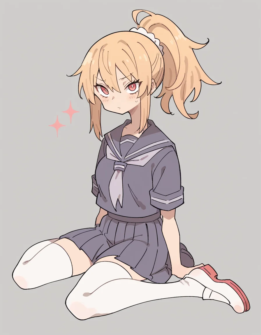 zPDXL, score_9, score_8_up, score_7_up, score_6_up, score_5_up, score_4_up, 1girl, solo,
<lora:Maa:0.8> maa, flat color, serafuku, school uniform, pleated skirt, thighhighs, white footwear, uwabaki, looking at viewer, orange high ponytail, athletic,