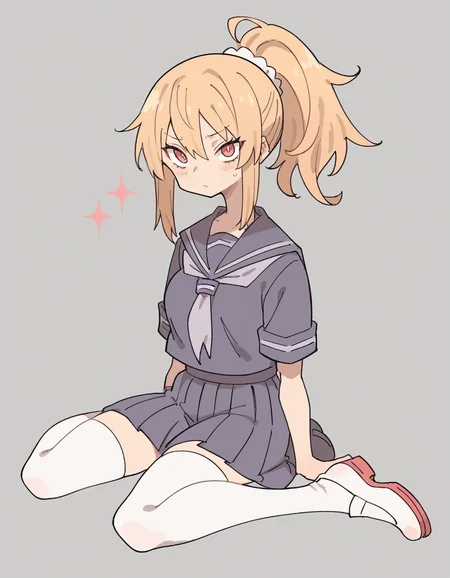 zPDXL, score_9, score_8_up, score_7_up, score_6_up, score_5_up, score_4_up, 1girl, solo,
 <lora:Maa:0.8> maa, flat color, serafuku, school uniform, pleated skirt, thighhighs, white footwear, uwabaki, looking at viewer, orange high ponytail, athletic,