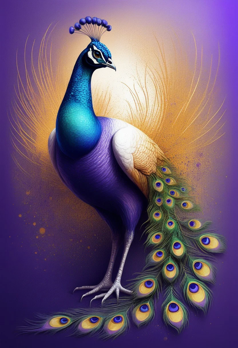 Strokes, dots, fine lines create a perfect, harmonious work of art. lively. Golden, purple, white. Peacock.
best quality, ultra-detailed, very aesthetic, illustration, perfect composition, intricate details, absurd, atmospheric lighting, streaks of light, vibrant colors, very detailed, midjourneyv6.1, detail background, perfection, vivid colors, formation, t ablet