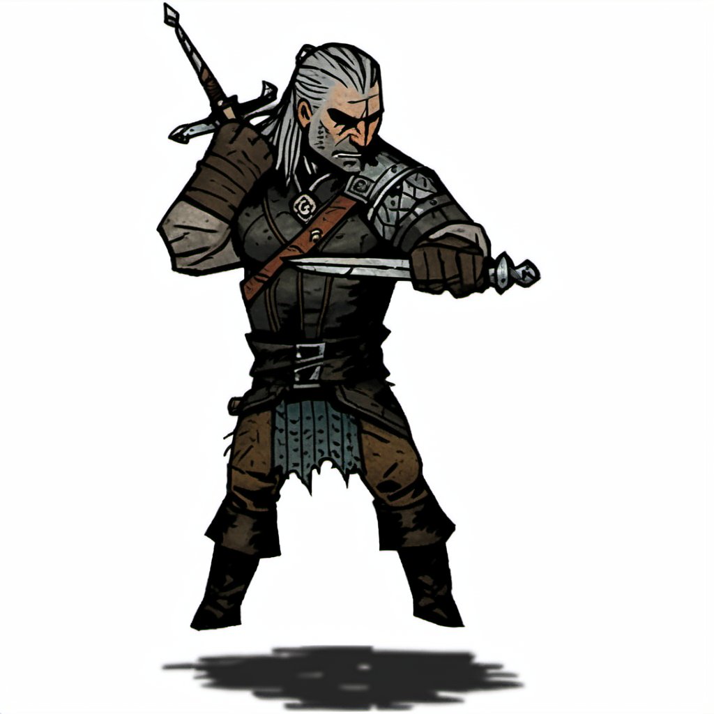ddstyle, geralt of rivea, attack stance, sword<lora:DarkestDungeonSDXL:1.0>